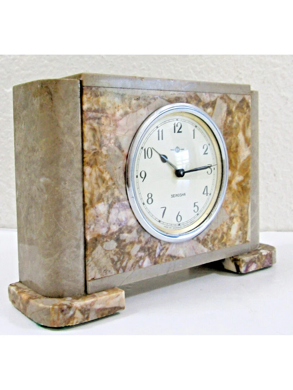 Seikosha Art Deco 1930s Onyx and Gray Marble Table Clock